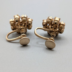 Vtg 50s Faux Pearl Aurora Borealis Rhinestone Cluster Flower Screw Back Earrings