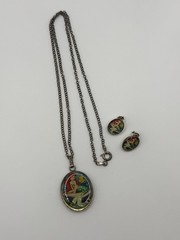 Vintage Y2K Era Sterling Silver Little Mermaid 18” Necklace Post Earring Set