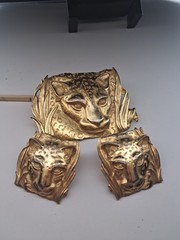 Vintage J. Jonette Lions Head 1986 Goldtone . Broach and Earrings Set