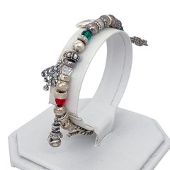 Christmas Holiday Red Green Charm Bracelet | Vintage Sterling Silver 925 | 6.75″