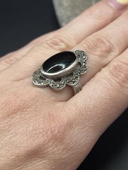 Vintage USSR 925 Silver Ring Black Stone Jewelry Size 7