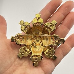 Joan Rivers Brooch Maltese Cross Pin Imitation Jade Statement 3″ Cabochon Pastel