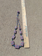 Vintage Polymer Clay Necklace 18in Blue Pink Purple Rectangle Beaded