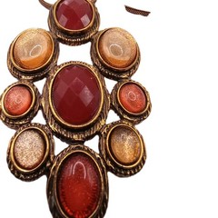 Vintage Liz Claiborne Pendant Necklace Red Amber Gold Tone Statement 30 to 32 in