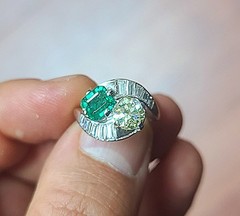 2.28ct. Platinum Vintage Art Deco Natural Emerald Diamond Toi Et Moi Ring GIA