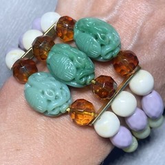Vintage Robert Rose Stretch Bracelet Estate Jewelry Pre-Owned Faux Carved Jade