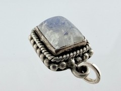 Vintage Sterling Silver Blue Moonstone Rectangular Cabochon Pendant Charm .75 In