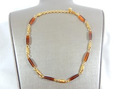 VTG 60’s TRIFARI MINIMALIST AMBER LUCITE STATIONS GOLD TONE 15.5″ NECKLACE