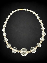 Vintage Cut Rock Crystal Gold Filled Necklace Faceted 6.5mm Beads 17″