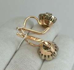 Vintage Original Rose & White Gold Cubic Zirconia Earrings 585 14K 7.36 g. 1990s