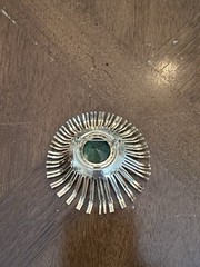 Vintage Mid-Century Lime Green Rhinestone Atomic Starburst Brooch Gold Tone Nice