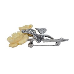 Vintage Sterling Silver 925 Marcasite Carved Rose Brooch