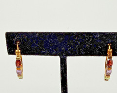 Vintage 925 Silver Multi-Gemstone J-Hoop Earrings Gold Vermeil Garnet Amethyst