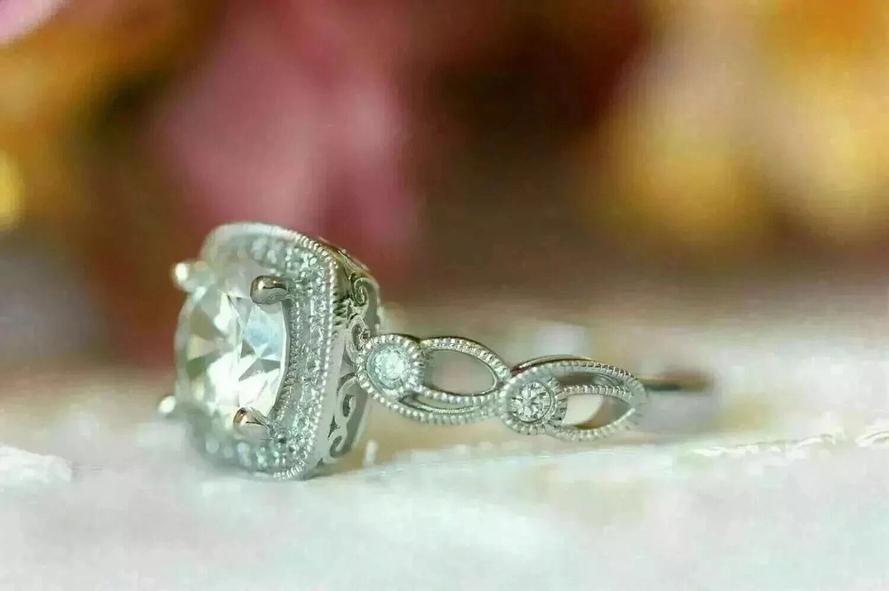 2.45Ct Art Deco Style Round Lab Created Diamond 925 Silver Wedding Ring For Her