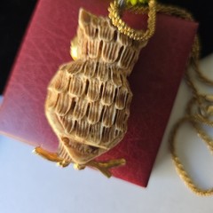 Vintage RAZZA 3D Resin Owl Movable Eyes Pendant Chain Necklace 18″L