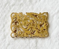 Jewelry Stamping – French raw brass connector w/14K gold plate – 15 pcs.