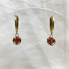 14K Garnet Drop Earrings, Yellow Gold Dangle, Bezel Set Natural Stones, Estate