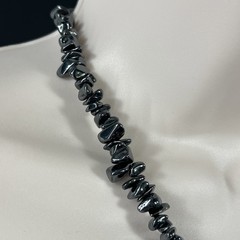 Tumbled Hematite Beaded Necklace Vintage Natural Chip 17″