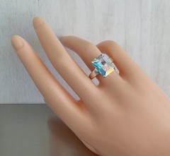 Vintage Mercury Mist Topaz Radiant Cut Solitaire Ring 925 Sterling Silver Size 8