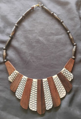 Vintage Primitive Boho Tribal Style Bib Necklace of Horn Wood and Bovine Bone