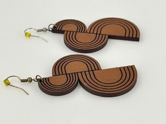 Geometric Wooden Dangle Earrings 3 Inch Modern Art Deco Style