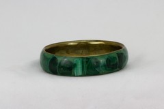 Inlayed Malachite and Brass Bangle Bracelet, 73gr
