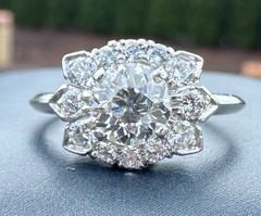 ESTATE MASSIVE 1CT CENTER EUROPEAN CUT NATURAL DIAMOND ENGAGEMENT RING PLATINUM