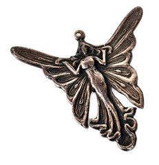 Sterling Silver Art Nouveau Lady with Butterfly Wings Fairy Pendant 1.25″
