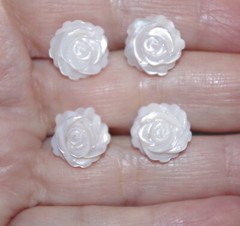 Carved Pink Rose Flower Conche Shell Mother of Pearl Fancy Stud Earrings 14k GF