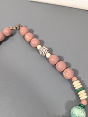 Vintage Green Cream Beaded necklace Boho Tribal Style 26 in