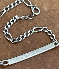 Vintage Sterling 925 Engraved Name”Renato 13-2-45” Figaro Chain Bracelet 8.5” In