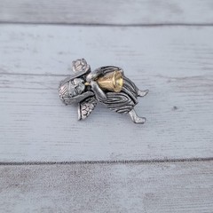 Vintage 1995 Silver/Gold Tone Pewter Angel Playing Horn Brooch / Pin – Signed DM