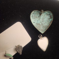 Vintage Heart Pendant / Pin Earring Lot Mixed Materials And Styles