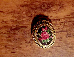 embroidered red rose brooch pendant vintage goth cottagecore