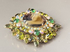 Vintage Verified JULIANA Green Art Glass Bracelet Brooch/Pendant Earring Set