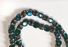 Vintage Les Bernard 2 Strand Iridescent Blue-Green Glass Bead Necklace 24 inch