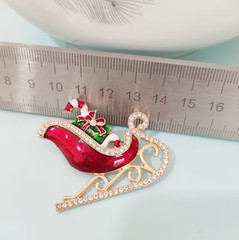 BROOCH- Elegant Christmas Tree & Sleigh Brooch Pin with Sparkling Rhinestones