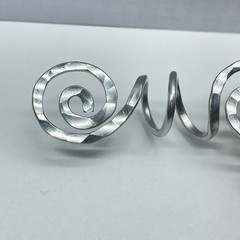 Scarf Slide Silver Tone Hammered Aluminum Double Open Spirals with Center Coil