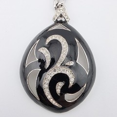 Eisenberg Black Enamel and Rhinestone Necklace And Earrings GF Chain AS IS.