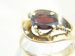 Vintage Unique MCM Tasco 14 K Gold 2 ct Oval Garnet Sz 6.5 Modernist Ring