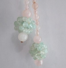 VINTAGE ROSE QUARTZ AVENTURINE KNOTTED BEAD LARIAT TASSEL NECKLACE ASIAN EXPORT