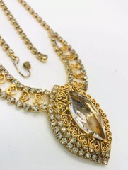 JULIANA Delizza And Elster Rhinestone Necklace Filigree Hearts Vintage Jewelry