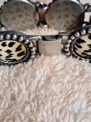 Vtg. Bracelet Antique Silver Finish~6 Leopard Print Disks~80’s-90’s~Aprx.8″#1859
