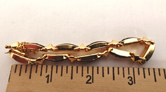 Vintage Spanish Style Damascene Black & Gold Tone Link Bracelet w/ Safety Chain