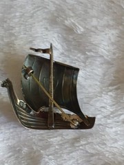 925 Signed ET Erik Thimann Viking Ship Boat Brooch Pin Vintage Denmark