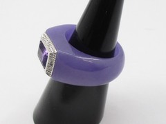 1.30CT Amethyst Lavender Jade 0.02CTW Diamond Ring 14K Gold Size 6