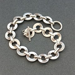 Vintage Sterling Silver Circle Link Bracelet Modernist Minimalist Toggle Round