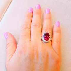 Rich 12.86ct Cabernet Wine Red Rubelite Tourmaline & 2.32ct Glittering CZ Ring