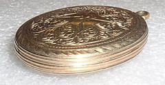 Art Nouveau 12K GF Gold Filled Photo LOCKET Iron Cross Scroll & Flowers *NO mono