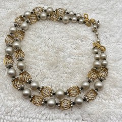 Vintage Vendome Jewelry Set Faux Pearl Gold Tone Cage RARE Signed